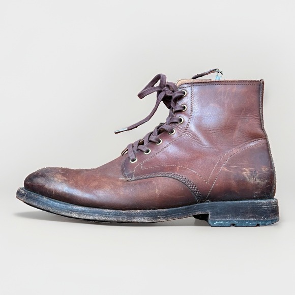 Frye Other - FRYE Tyler Flex Lace Up Boots Brown Suede Men's 10 M Side Zip Leather Patina